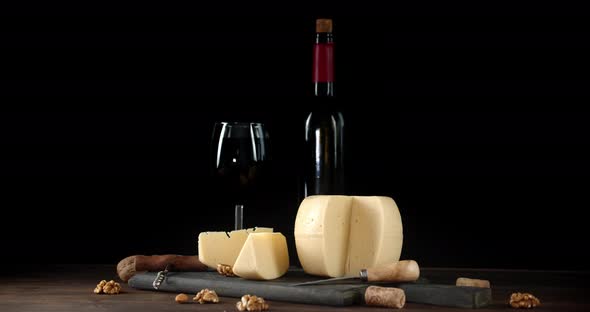 Cheese with Red Wine and Walnuts Rotates Slowly
