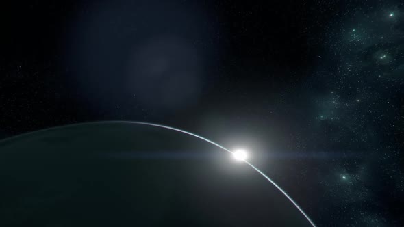 3D Earth from space. The camera flies away from the Earth. Stars twinkle. alt