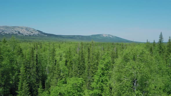 Aerial View of Mountain Ranges in Ural in Summer Sunny Day