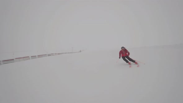 Downhill Skiing In The Fog - 4K
