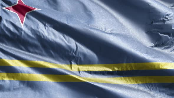Aruba textile flag waving on the wind loop. 10 seconds loop.  alt