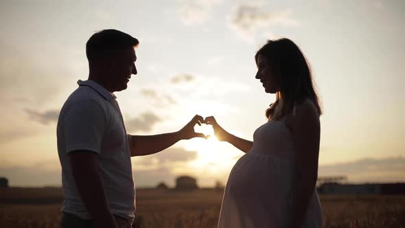 Smiling Husband and Pregnant Wife Posing in Bright Sunlight