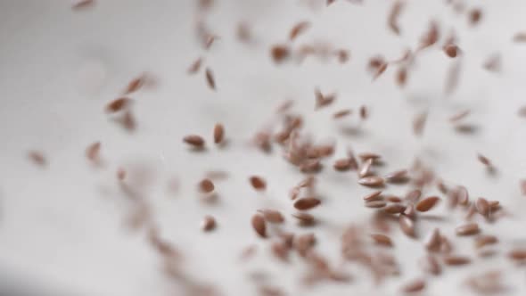Lin seeds and rice falling slow motion