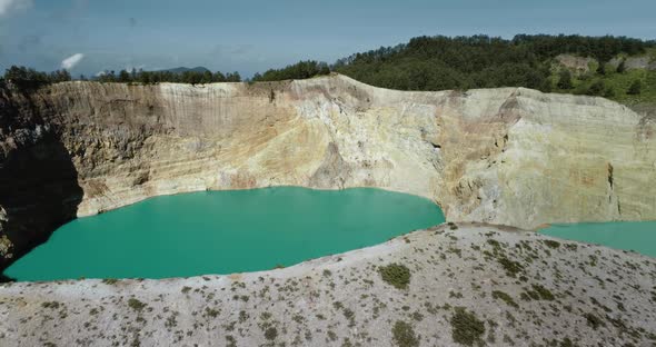 Blue Lake Natural Reservoir Water in Volcanic Mount of Kelimutu in Highland Indonesia Area