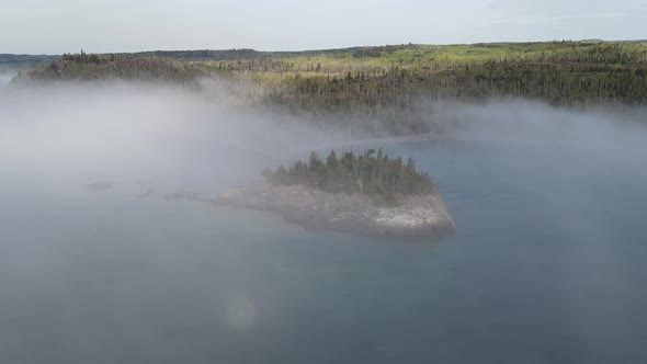 Isle at Split rock light house during a foggy morning, north shore minnesota alt