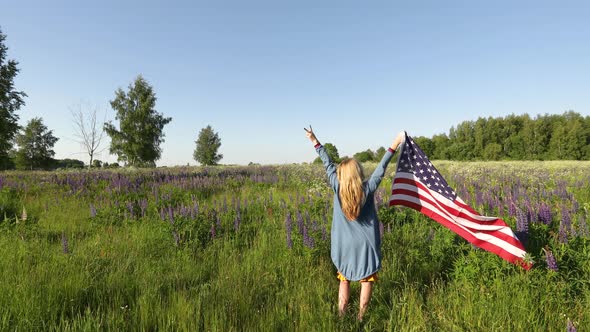 Woman  With American Flag In Her Hand alt