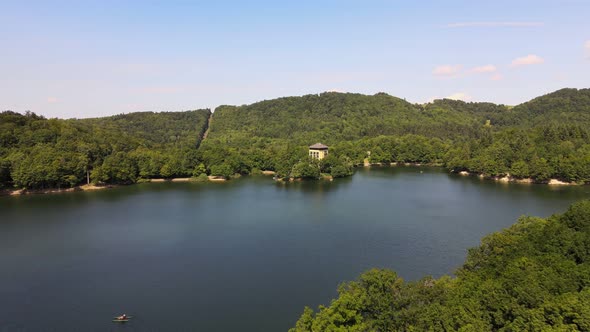 Aerial view of Lake Pocuvadlo in the locality of Banska Stiavnica in Slovakia alt