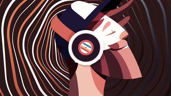 Abstract human in headphones listening to music and enjoying alt