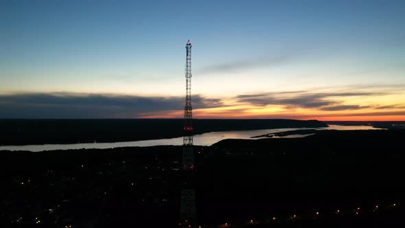 Tv Tower at Sunset. At Sunset in the Dark Tower with Lights.