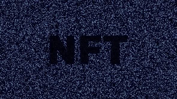 NFT token in artwork. Blockchain technology in digital crypto art alt