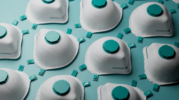 Endless loop animation of protective masks Aerial view of medical equipment 4kHD alt