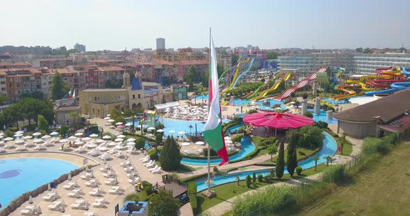 Aerial View of Aquapark and Large Bulgarian Flag