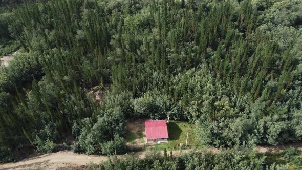 Aerial Video With Drone View Over A Forest And A House