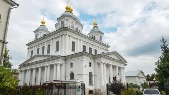 View of the House of the Kazan Convent in front of a cloudy sky.