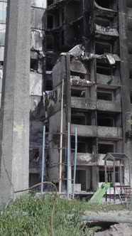Vertical Video of a House Destroyed By the War in Ukraine alt