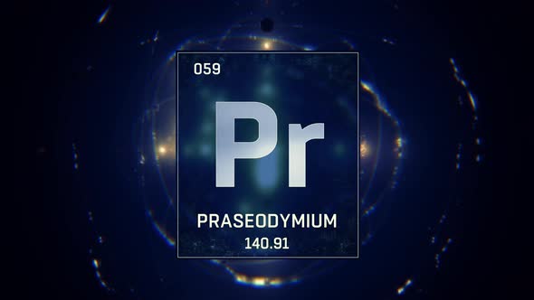 Praseodymium as Element 59 of the Periodic Table on Blue Background