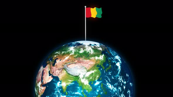 Guinea National Flag Flying On 3d Rotated Planet Earth alt