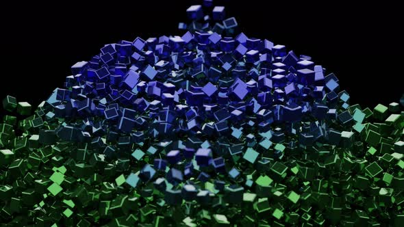 Wave of blue and green cubes