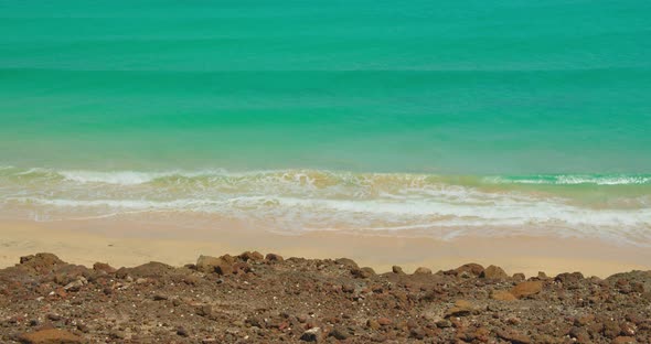 Meditative Relax View of Tender Sea Wave with White Foam on White Sand Beach alt