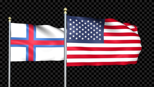 Faroe Islands And United States Two Countries Flags Waving alt