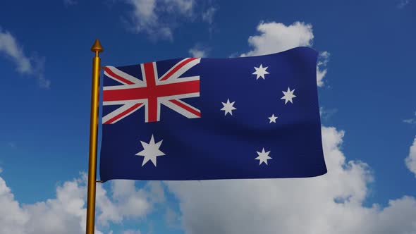National flag of Australia waving with flagpole and blue sky timelapse alt