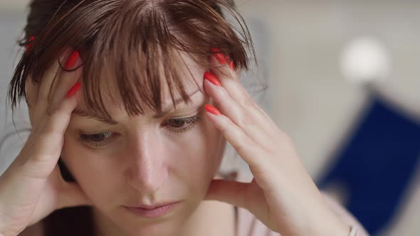 Portrait of a Tired Sad Woman Economic Crisis Some Problems Holding Head with Hands