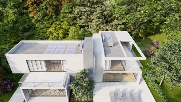 Aerial View Of Big Contemporary Villa 4k