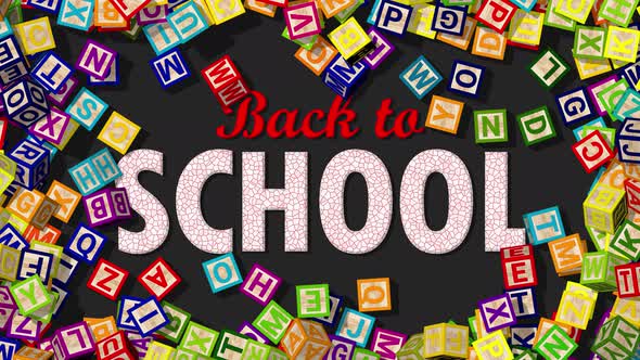 Alphabets Blocks Falling, Back to School Text Reveal, Back to School Intro Outro 3D Rendering alt