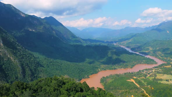 Laos landscape panorama over Nong Khiaw from the Pha Daeng mountain, Laos alt