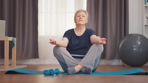 Peaceful Senior Woman Doing Yoga alt