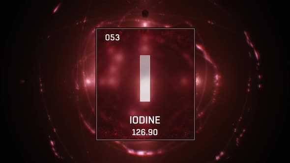Iodine as Element 53 of the Periodic Table on Red Background