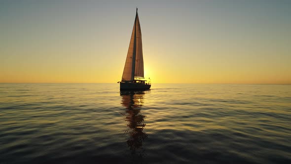 White Sailboat Floating on a Sunset in Spain alt