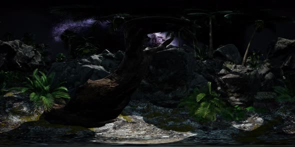 Vr 360 Camera Hyperlapse Star Trails Over Sandstone Canyon Walls and Trees. alt