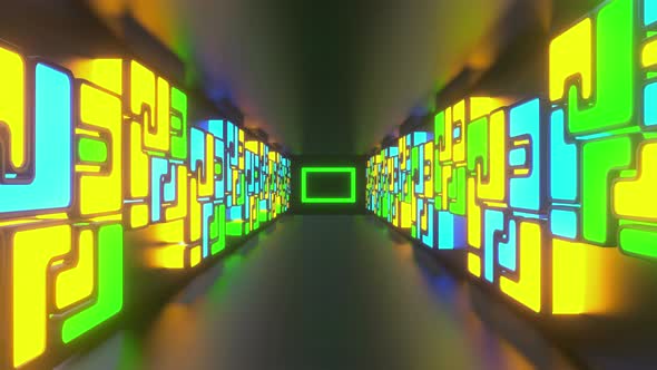 Colorful Cube Neon Tunnel 01 4k 