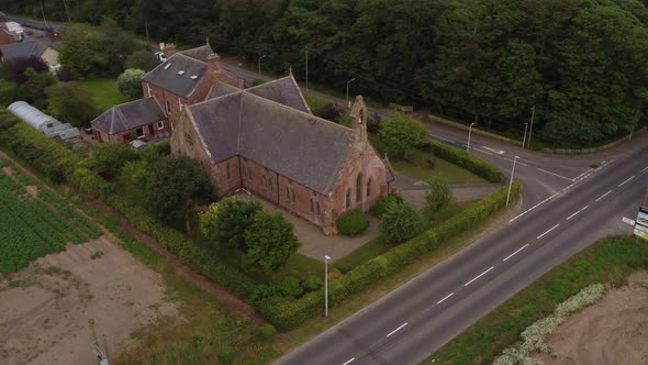 Drone View of Beautiful Scottish Houses in a Village Near the Town of Arbroath