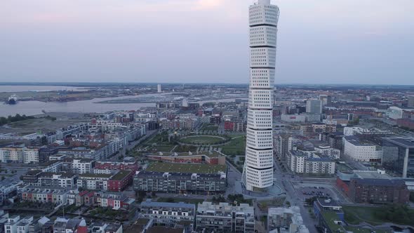 Malmö City Aerial View at Dusk