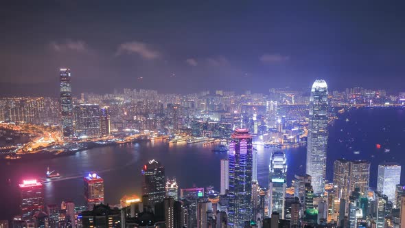 Time-lapse of Hong Kong city at night, view from The Peak