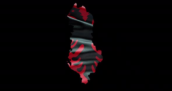 Albania national flag background with country shape outline. Alpha channel animation alt