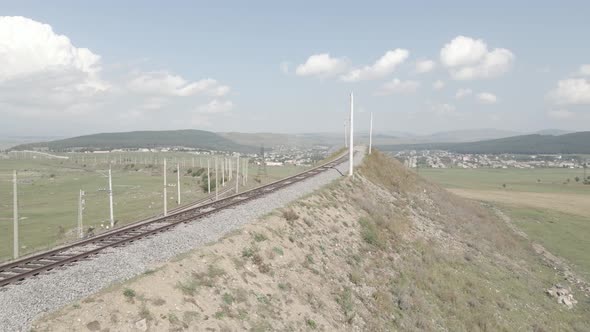 Aerial view of Railroad emergency stop track in Tsalka, Georgia alt
