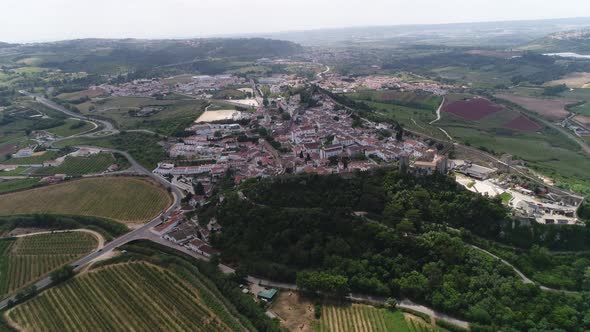 Aerial view of Obidos Castle and Town, Portugal alt