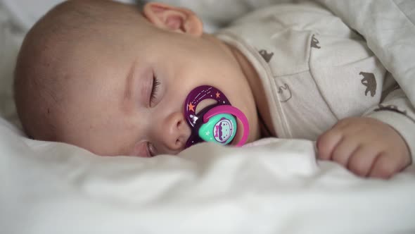 Infancy Childhood Development Medicine and Health Concept Closeup Face of Newborn Chubby Sleeping