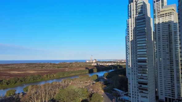 4K Aerial Drone Footage of Puerto Madero Panning Across Nature Reserve Along Coastal Waters in Argen alt