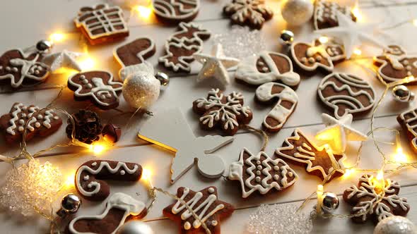 Christmas Sweets Composition. Gingerbread Cookies with Xmas Decorations alt
