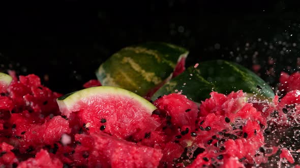 Super Slow Motion Shot of Falling and Cracking Whole Water Melon at 1000 Fps alt