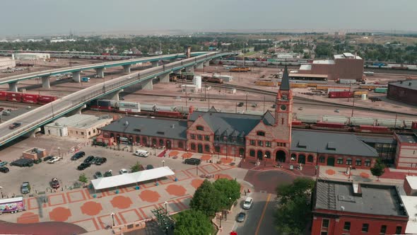 Cheyenne Wyoming Downtown Train Station Aerial 4K UHD