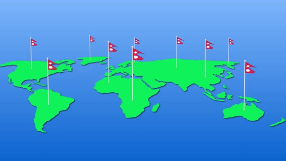 Flag Of Nepal  Wavy Animated On Earth Map alt