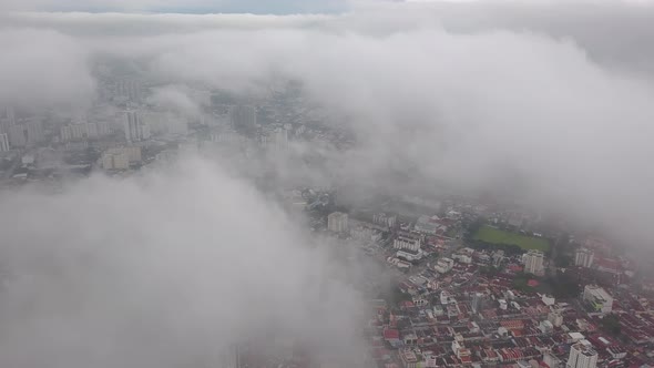 Aerial view misty town at Penang alt