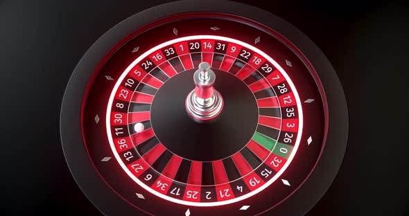 Animated Modern Black Roulette Wheel With Futuristic Red Neon Lights. 3D 4K Video. alt