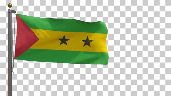 Sao Tome and Principe Flag on Flagpole with Alpha Channel alt