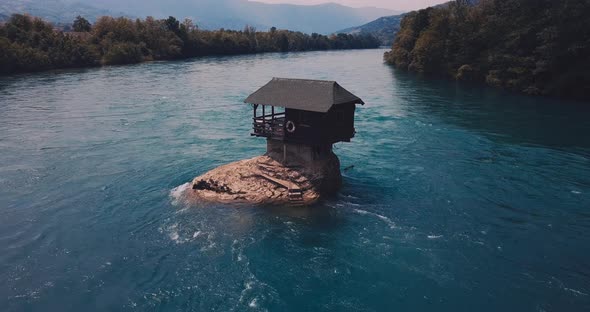 A House On A Rock On The Drina River In Serbia alt